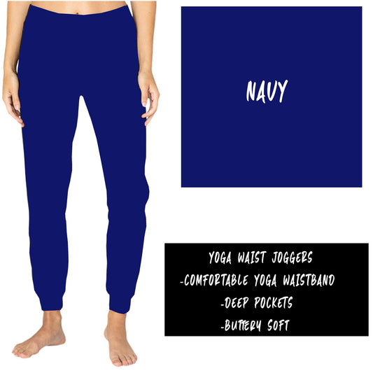 SOLID NAVY YOGA WAIST JOGGERS (ADULTS/KIDS)