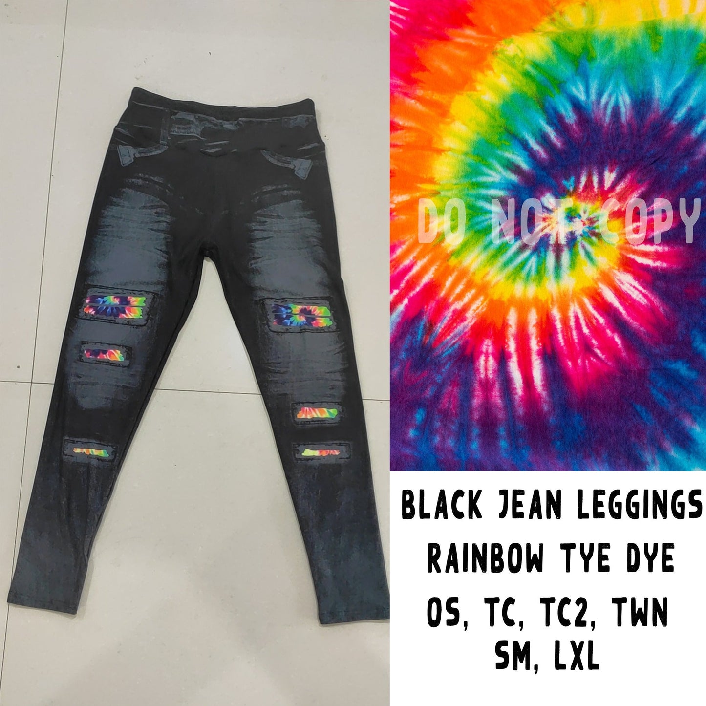 BLACK TYE DYE JEAN LEGGINGS