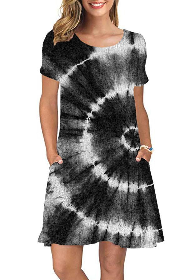 BLACK TIE DYE POCKET DRESS