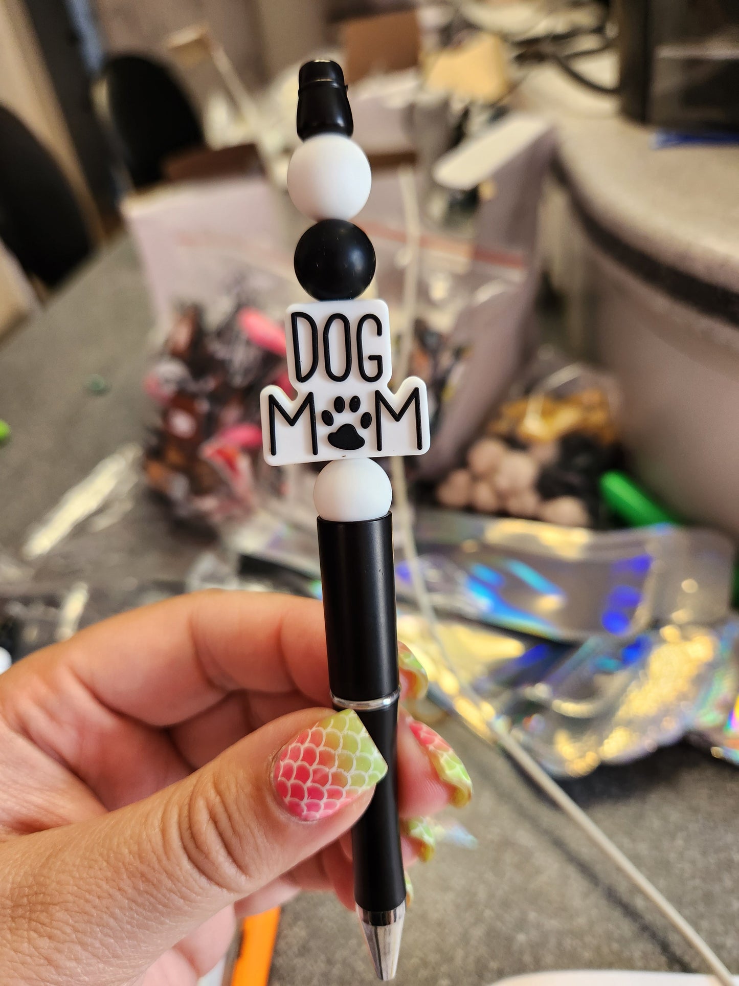 Dog Mom Silicone Beaded Pen or Keychain