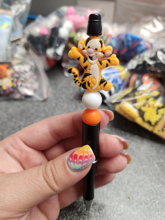 Tiger Silicone Beaded Pen or Keychain