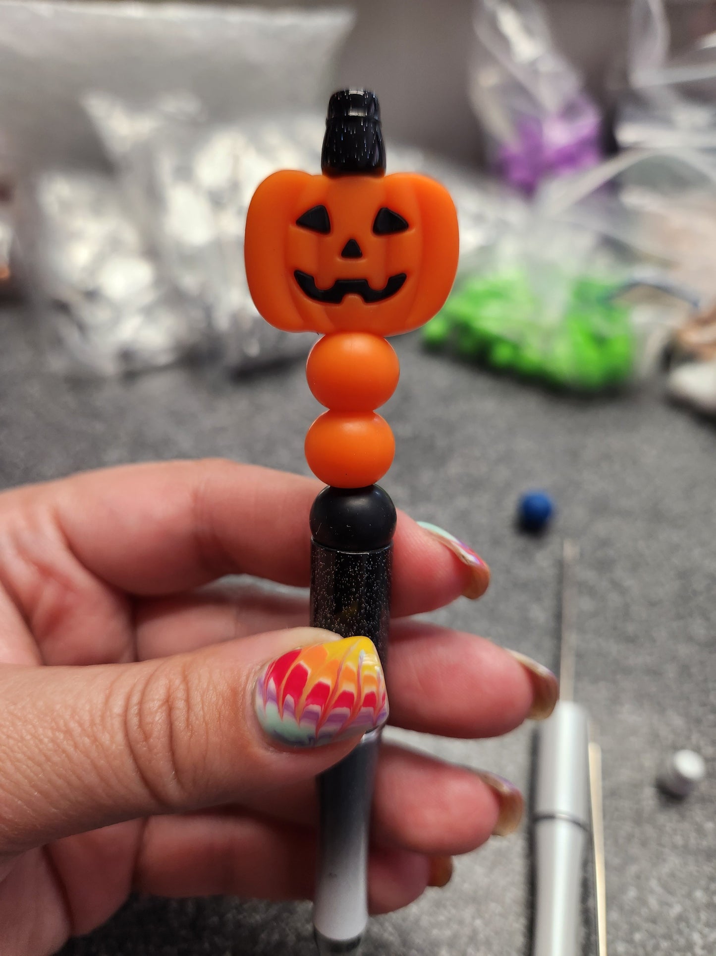 Jackolantern Silicone Beaded Pen or Keychain