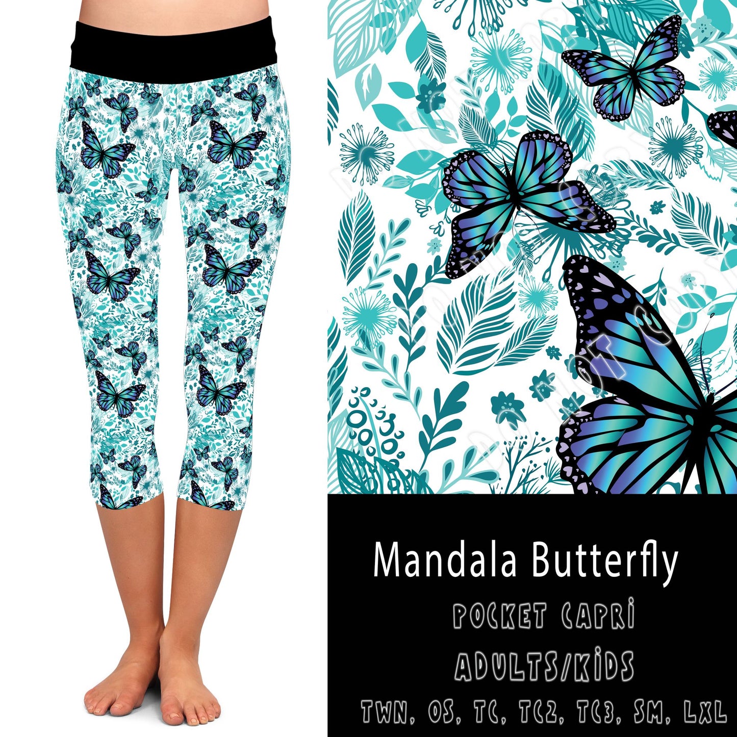 Batch 74-BLUE BUTTERFLY CAPRI W/ POCKETS