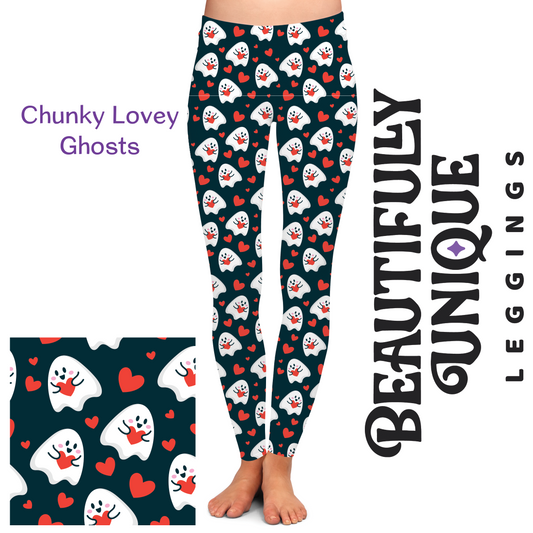 Chunky Lovely Ghosts And Hearts (Exclusive) - High-quality Handcrafted Vibrant Leggings