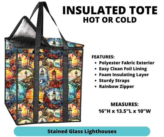 Stained Glass Lighthouses Insulated Tote