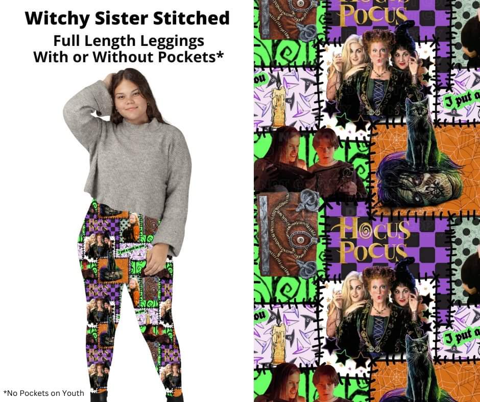 Witchy Sisters Stitched Full Length Leggings w/ Pockets