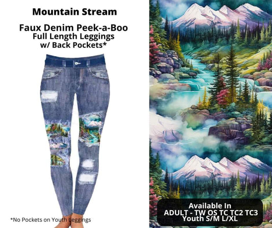 Mountain Stream Faux Denim Full Length Peekaboo Leggings