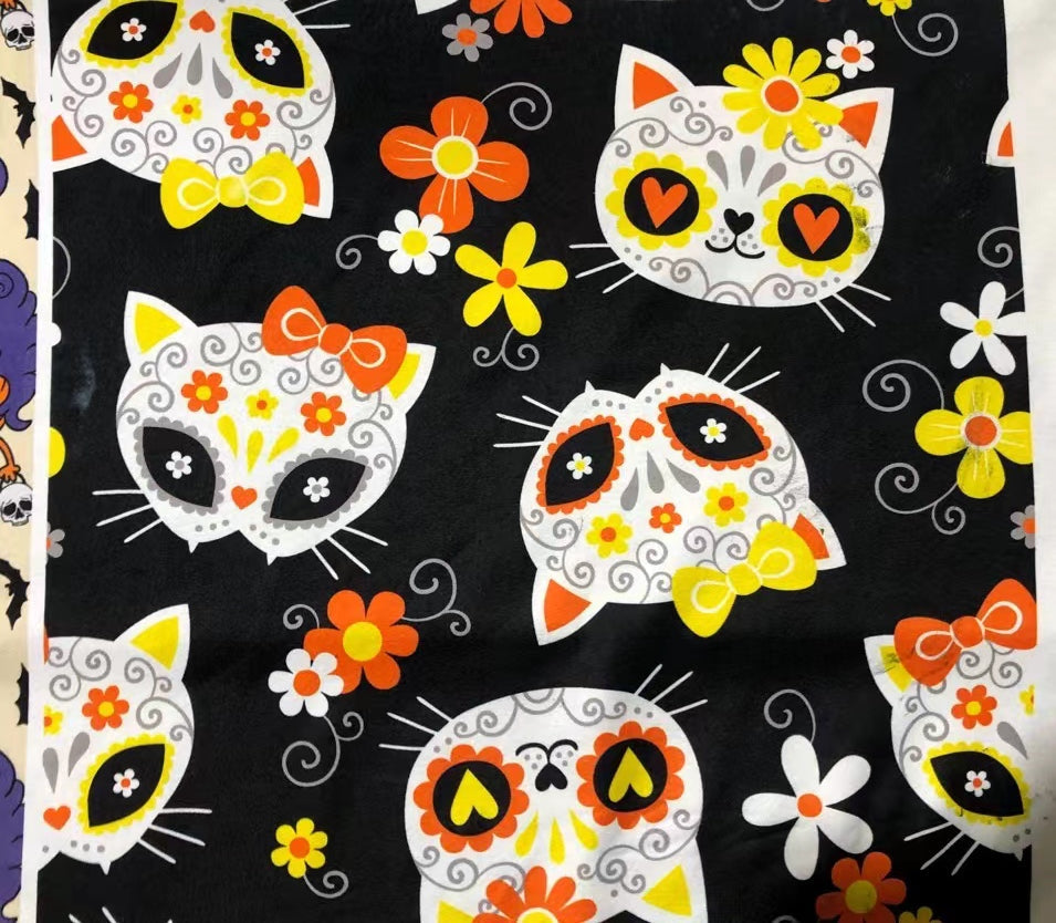 Candy Corn Sugar Skull Kitties (Exclusive Color) - High-quality Handcrafted Vibrant Leggings