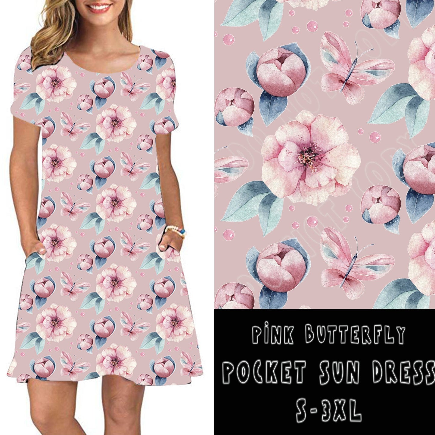 POCKET DRESS RUN-PINK BUTTERFLY