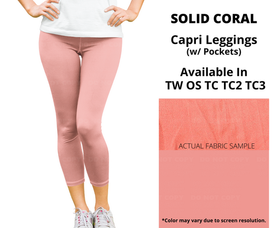 Solid Coral Capri Leggings w/ Pockets