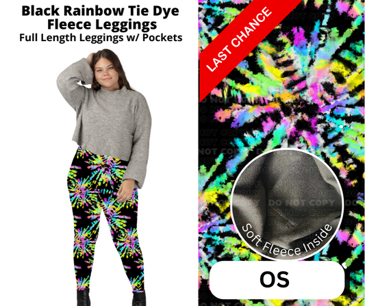 Black Rainbow Tie Dye Fleece Leggings