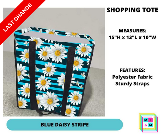 Blue Daisy Stripe Shopping Tote