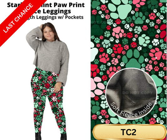 Starlight Mint Paw Print Fleece Leggings