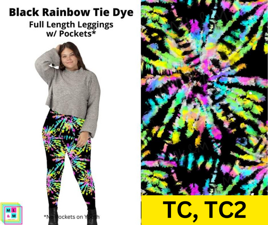 Black Rainbow Tie Dye Full Length Leggings w/ Pockets