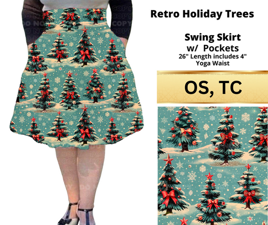 Retro Holiday Trees Swing Skirt