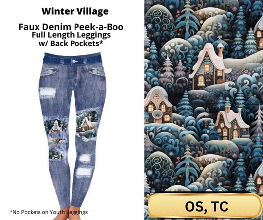 Winter Village Faux Denim Full Length Peekaboo Leggings