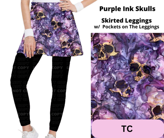 Purple Ink Skulls Skirted Full Length Leggings w/ Pockets