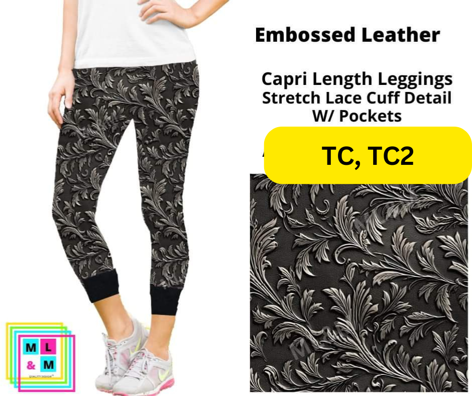 Embossed Leather Lace Cuff Capris w/ Pockets