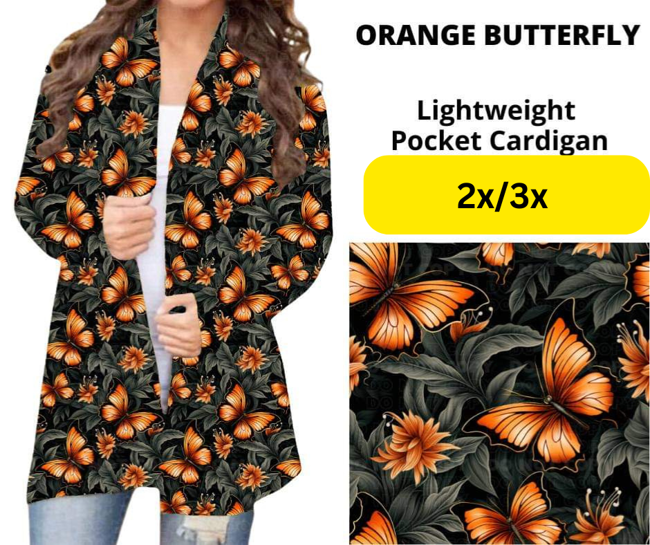 Orange Butterfly Pocket Cardigan