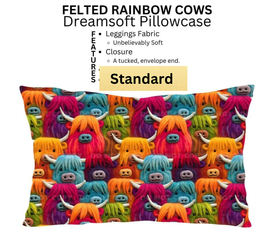 Felted Rainbow Cows Dreamsoft Pillowcase