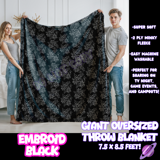 EMBROID BLACK FLORAL- GIANT SHAREABLE THROW BLANKET