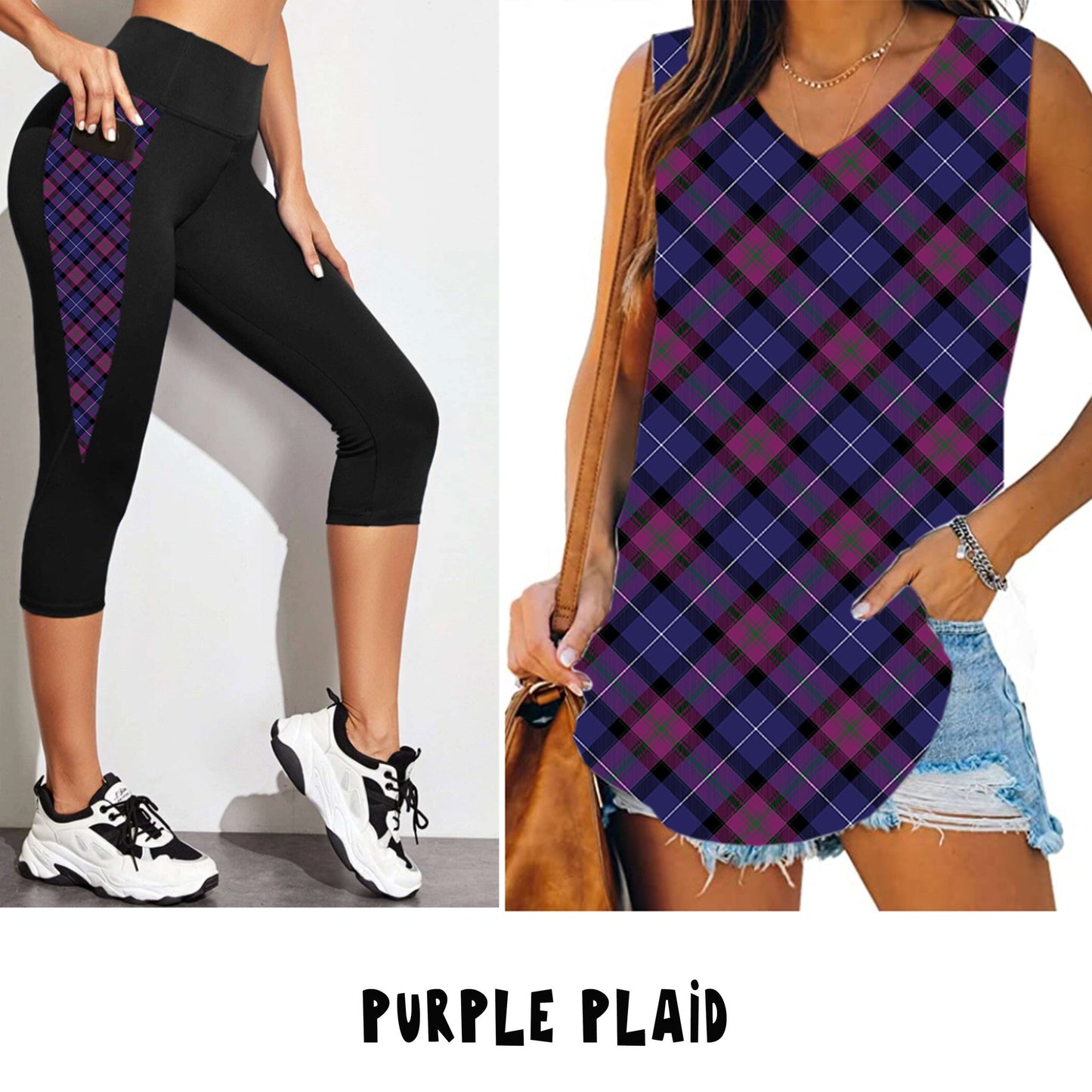 PPO RUN-PURPLE PLAID CAPRI/LEGGING