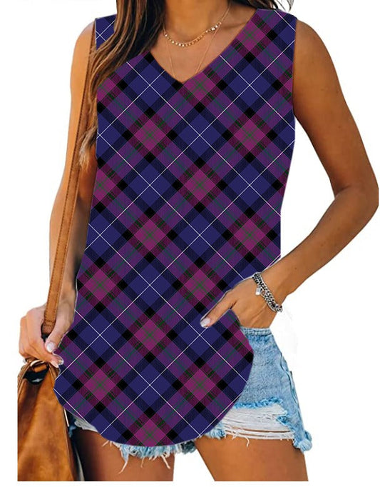 PPO RUN-PURPLE PLAID LOUNGE TANK