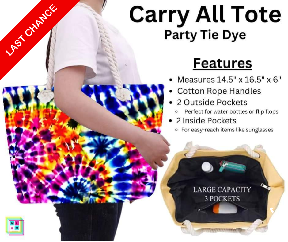 Party Tie Dye Carry All Tote w/ Zipper