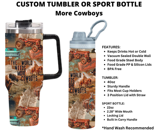 More Cowboys Custom Tumbler or Sport Bottle