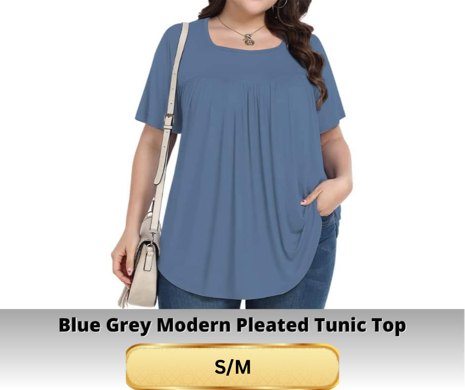 Blue Grey Pleated Tunic Top