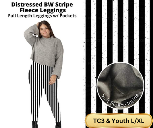 Distressed BW Stripe Fleece Leggings