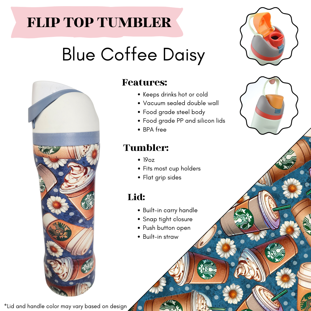 Blue Coffee Daisy Flip Top Tumbler