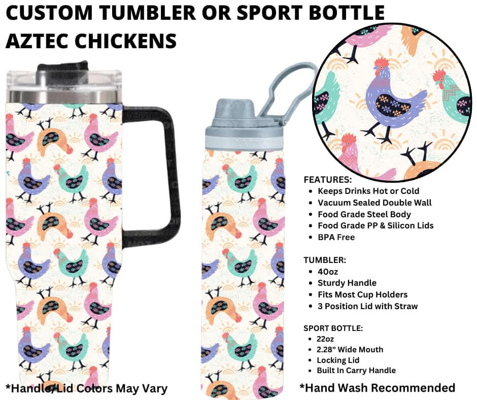 Aztec Chickens Custom Tumbler or Sport Bottle