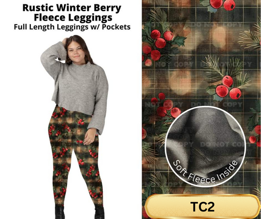 Rustic Winter Berry Fleece Leggings