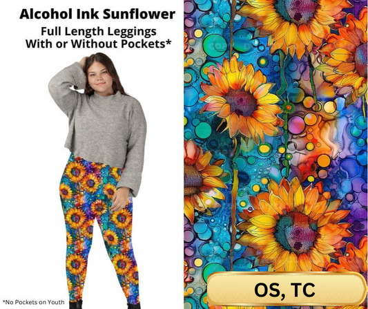 Alcohol Ink Sunflower Full Length Leggings w/ Pockets