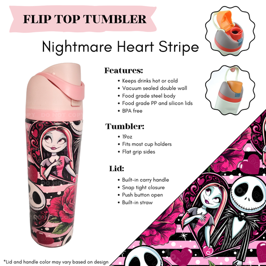 Nightmare Heart Stripe Flip Top Tumbler