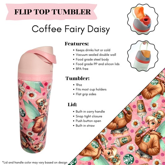 Coffee Fairy Daisy Flip Top Tumbler