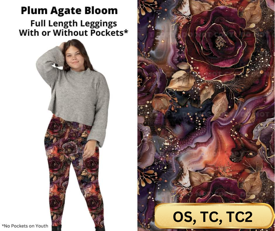 Plum Agate Bloom Full Length Leggings w/ Pockets