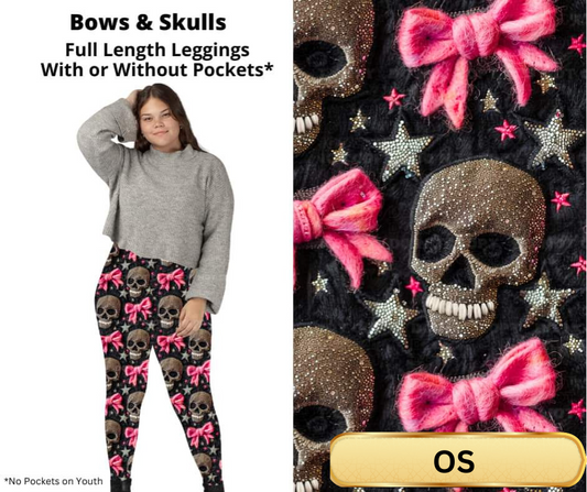 Bows & Skulls Full Length Leggings w/ Pockets