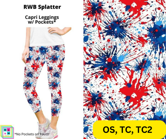 RWB Splatter Capri Length Leggings w/ Pockets