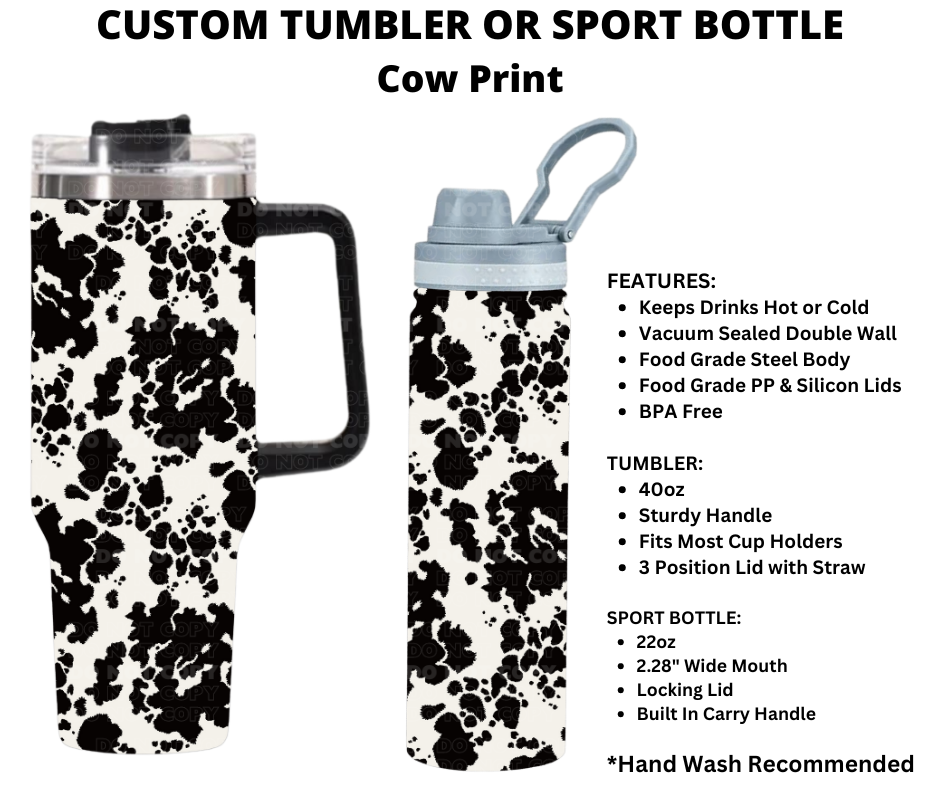 Cow Print Custom Tumbler or Sport Bottle