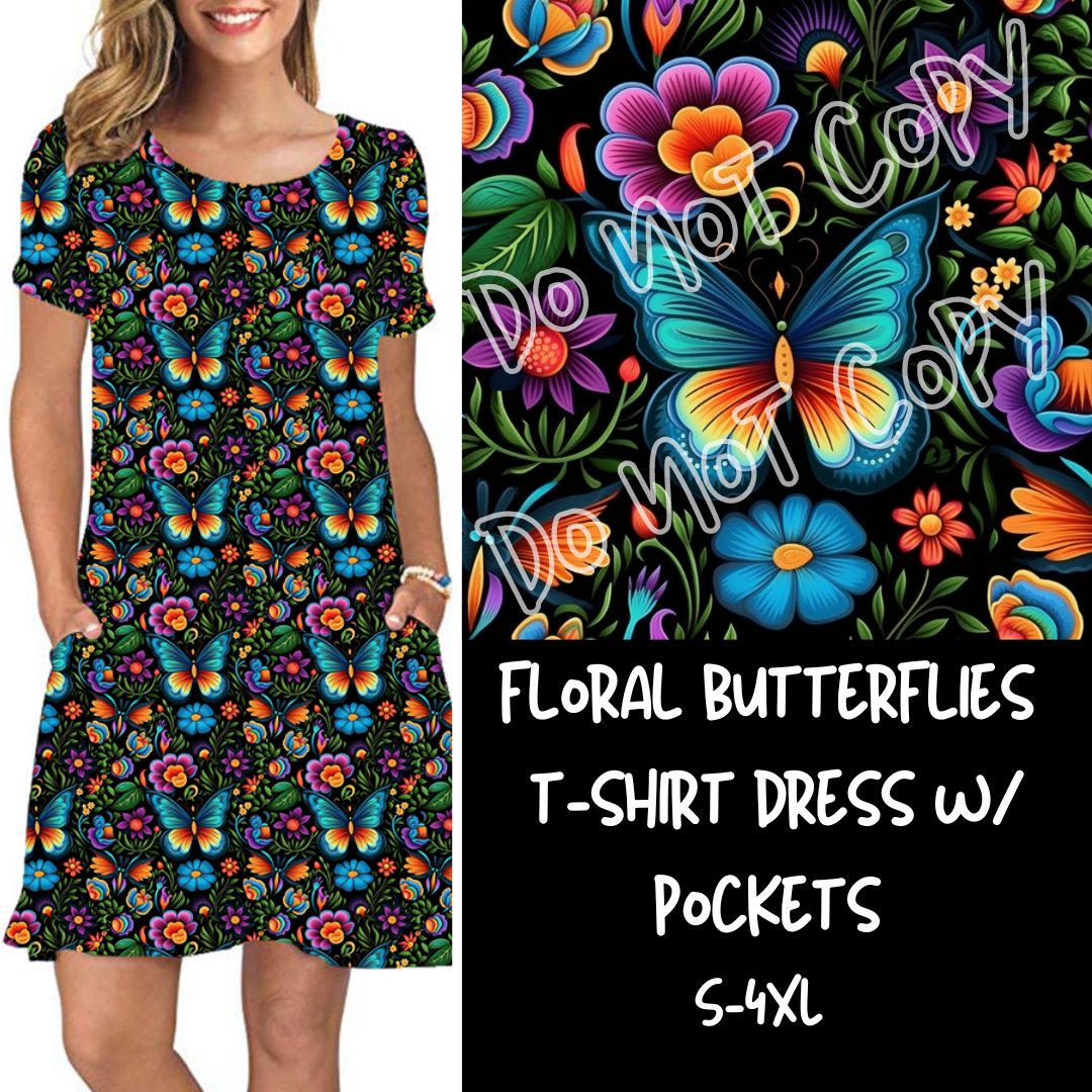 FLORAL BUTTERFLIES - T-DRESS W/ POCKETS